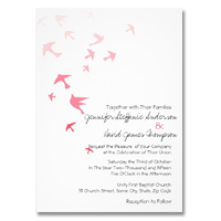 pink flying doves wedding invite
